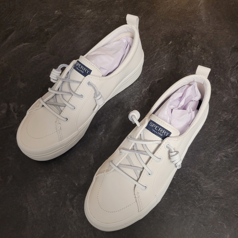 Sperry White Leather Platform Sneakers Size 7